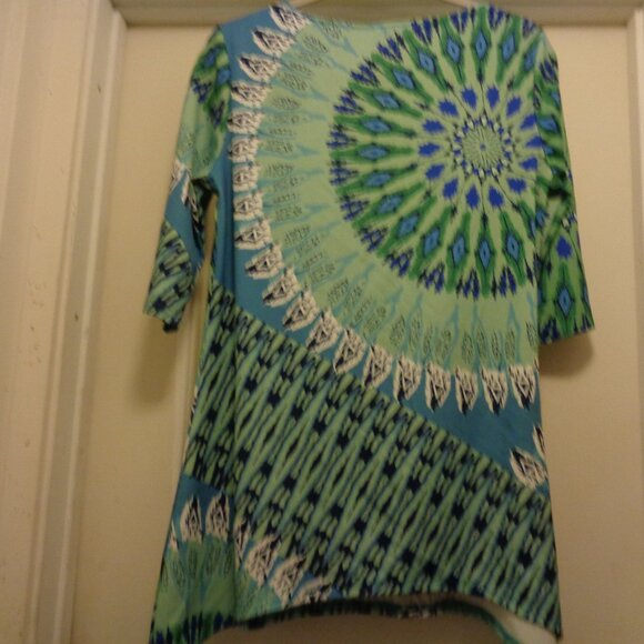 TRIBAL JUNGLE IN GREEN PRINT MINI KNIT DRESS L - Picture 7 of 7